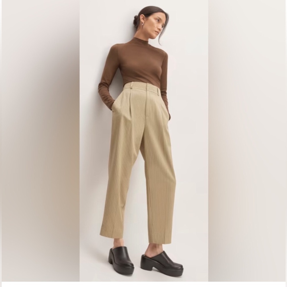 NWT EVERLANE The TENCEL™ Way-High® Taper Pant Cornstalk & Black Stripe Size 2
